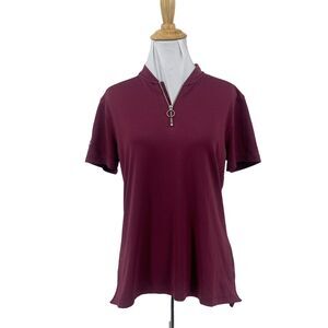 Nike Dri Fit Top Womens M Medium Purple Standard Fit 1/4 Zip Short Sleeve Shirt
